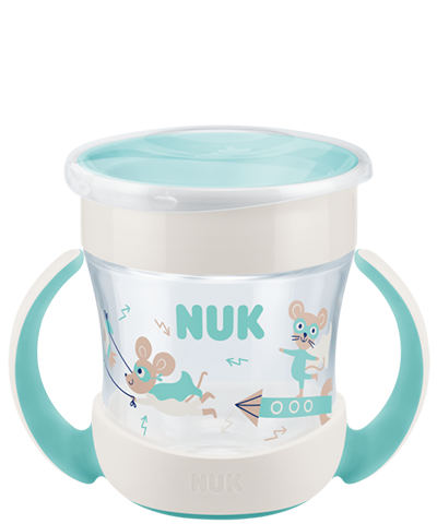NUK Mini Magic Cup bicchiere antigoccia, Bordo 360° anti-rovesciamento, 6+ mesi, manici ergonomici, Senza BPA, 160 ml